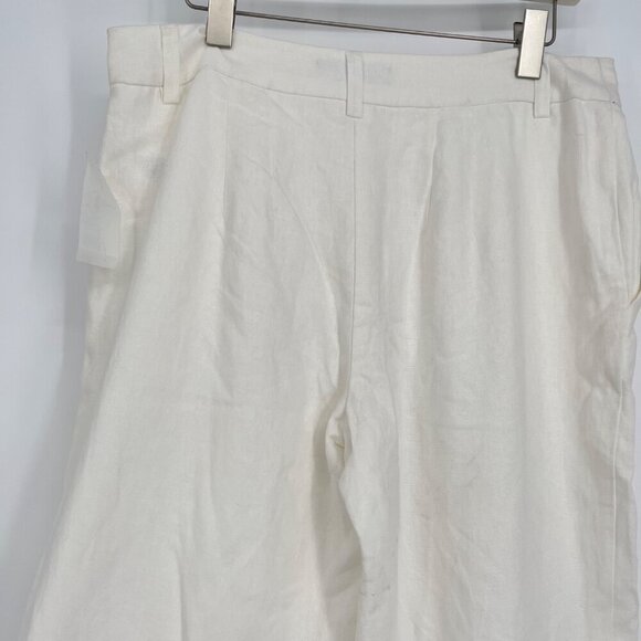Sanctuary Women's White Flat Front Pockets Straight Leg Linen Trouser Pants Size - Picture 5 of 11